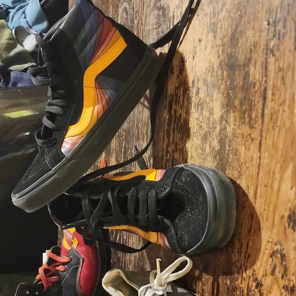 80 inspired rainbowliscious vans skate high tops in black suede